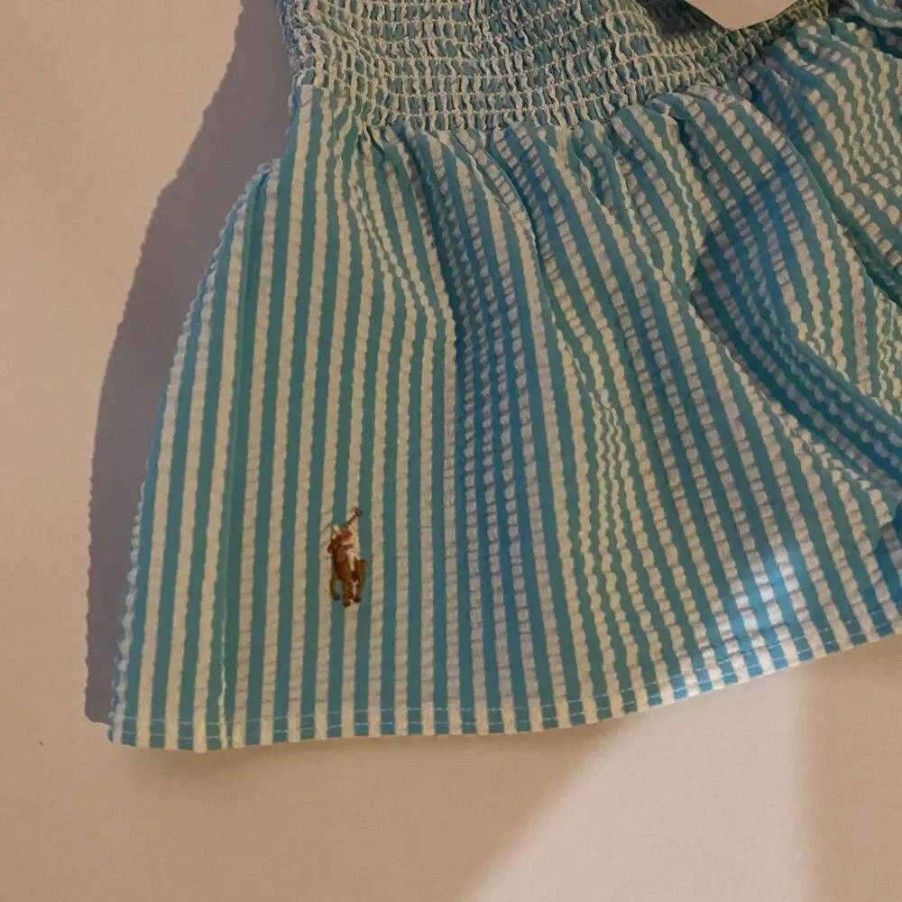 Ralph Lauren Infant Baby Girl Smocked Dress Top Size 3/3T Blue White 1 Piece NWT
